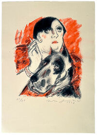 Frau mit Dogge (1993, Farbzinkographie)…