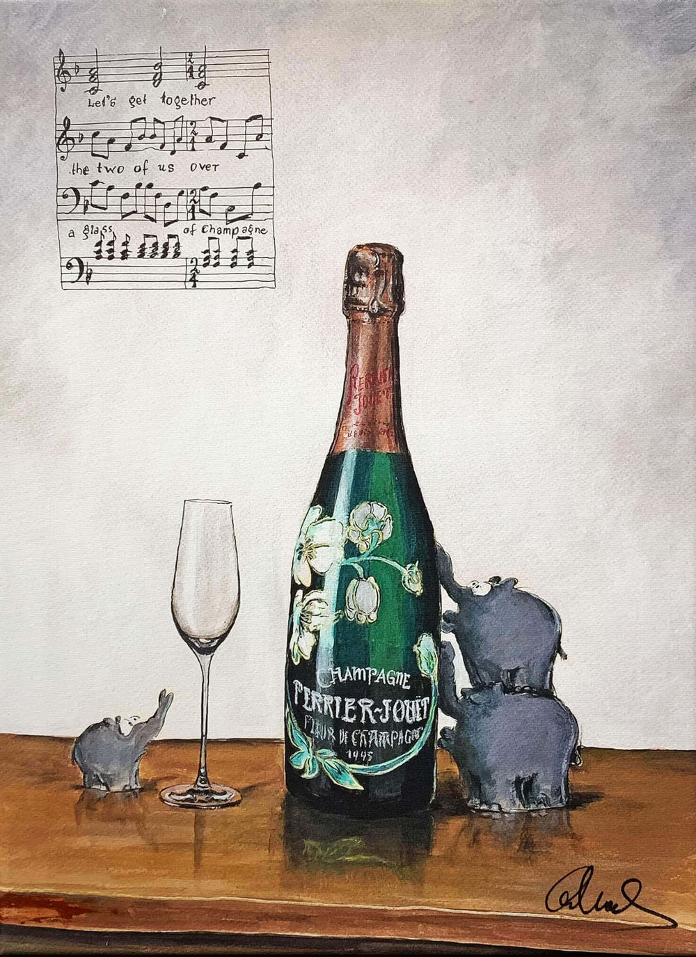 A glass of champagne - Original Pigmentdruck (Giclée) auf Leinwand,…