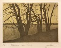 Alfred Schmidt - Grafik 15-40 - „Bäume am See“ - Blattmaß:26,5x35,5 - 105€…