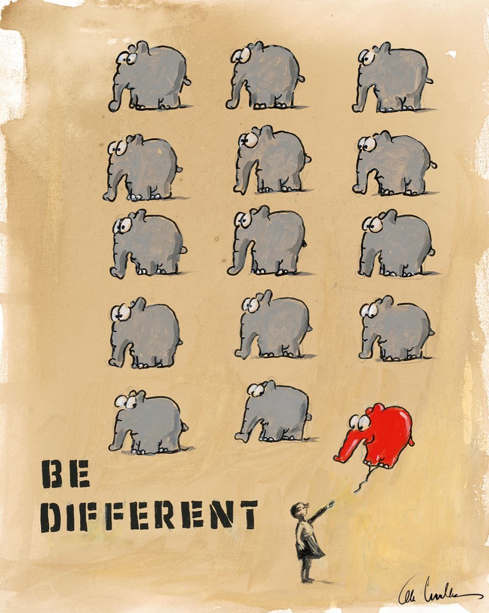 Be different ~ Banksy - Original Pigmentdruck (Giclée) auf Leinwand,…