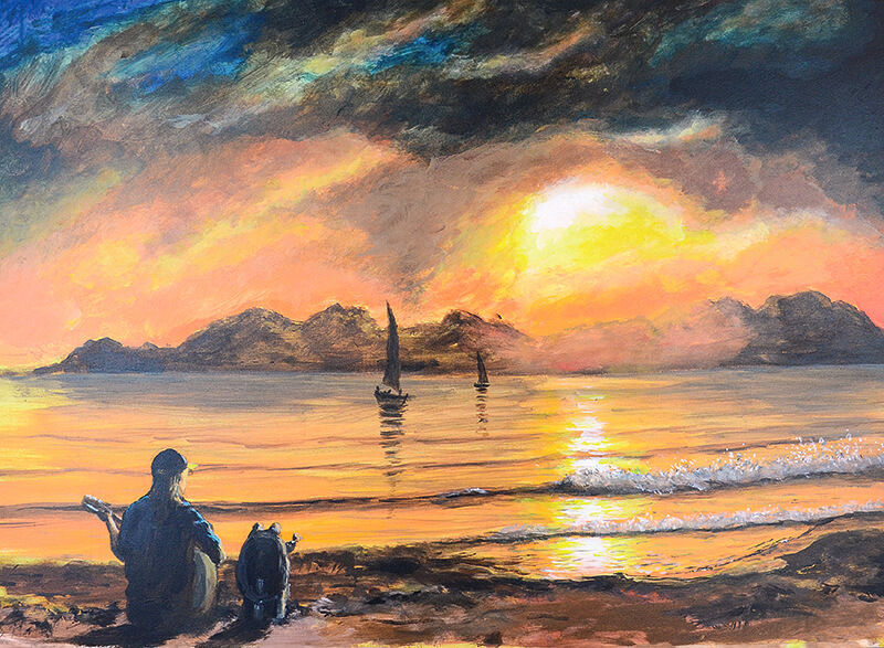Beach boys in the sunset - Original Pigmentdruck (Giclée) auf Leinwand,…