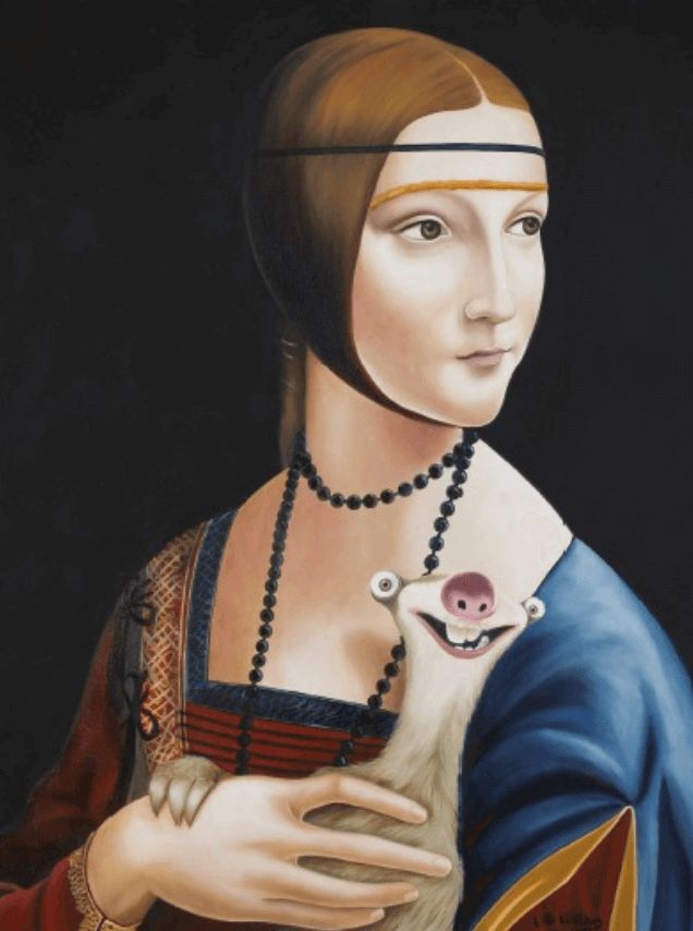 Dame mit Faultier - Original Pigmentdruck (Giclée) auf Leinwand,…