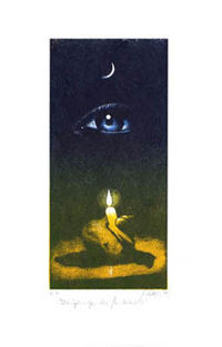 Die Sphingen der Mitternacht, Farb-Acrylriß 2000, 19 x 9 cm (35 x 23 cm)…