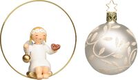 Engel im Ring mit Lebkuchenherz undKugel; Glaskugel, silber&hellip;
