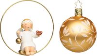 Engel im Ring mit Lebkuchenherz und Kugel; Glaskugel, gold&hellip;
