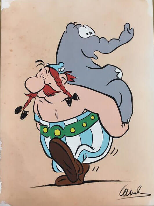 Obelix und der Ottifant - Original Pigmentdruck (Giclée) auf Leinwand,…